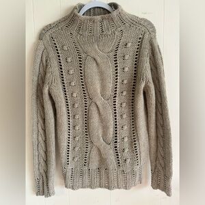 Lovely Girl, size M, made in Italy, wool/alpaca cable Knit sweater, tan